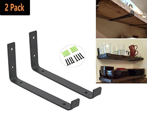AddGrace Hook Brackets Handcrafted Forged Rustic Metal Wall Shelf Brackets Strap Angle Lip (Black) 8 inch
