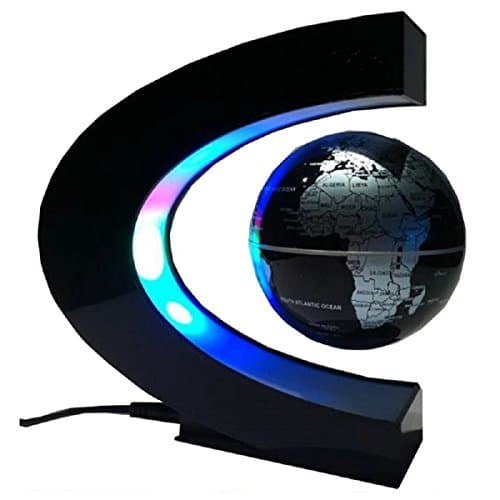 MeFe Magnetic Levitation Globe,C Shape Levitation Floating Globe Rotating Magnetic World Map Globe with Colorful LED Lamp (Black)