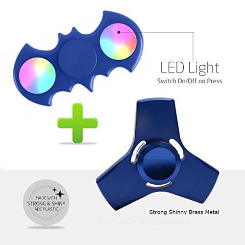[2 Pieces] LED Light Up BATMAN Fidget Spinner w/ Switch for Colorful Lights - Plus Brass Metal TRI Sensory Finger Fiddle Toy, Perfect For Boredom ADHD Anxiety Stress Relief -For Adults &amp; Kids