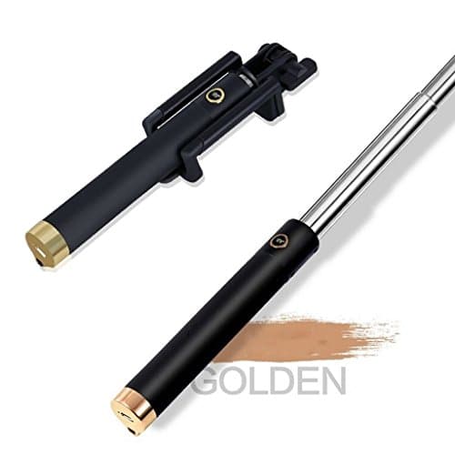 HWER 2015 New Version Wireless Bluetooth Selfie Stick Ultra Compact Foldable QuickSnap Pro Self-portrait Monopod Extendable with built-in Remote Shutter With Adjustable Phone Holder for iPhone 6, iPhone 6 Plus, iPhone 5 5s 5c and Android 4.2.2 above Smartphones£¬Bluetooth-Golden