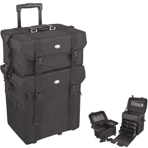 2-in-1 All Black Soft_Sided Professional Rolling Makeup Case with Drawers - CCNR02
