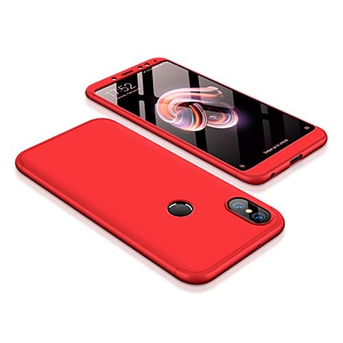 AddGuan Xiaomi Redmi Note 5 Pro Case, Three-in-one Ultra-thin PC Hard Shell Shock Protection Cover+Tempered Glass Screen Protector Suitable for Xiaomi Redmi Note 5 Pro (Red)