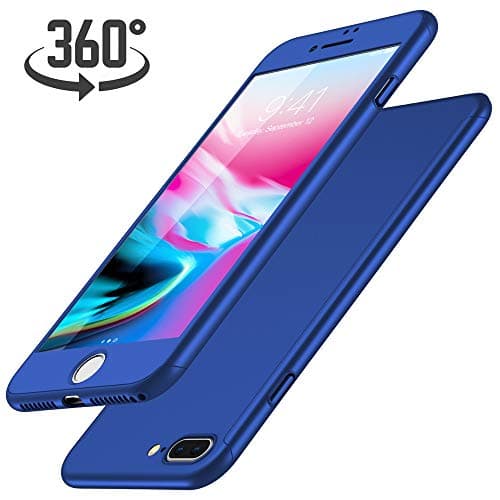 Luckydeer iPhone 7 Plus Case with Tempered Glass Screen Protector, iPhone 7 Plus Cover 360 Degree Protection Hard PC Ultra Thin Slim Full Body Lightweight iPhone 7 Plus Cover - 5.5inch (Blue)