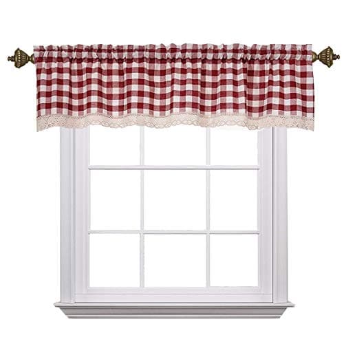 Curtain Valances for Windows Gingham Cotton Blend Window Curtains for Kitchen Living Dining Room 58 x 15 inches Rod Pocket 1 Plaid Valance Wine/Burgundy