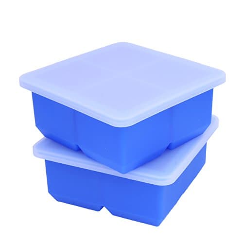 Bella Ice Cube Molds &amp; Trays- Lidded Ice Cube Trays. Set of 2 Big Square Ice Cube Trays, Color Blue with Covers. 2 Inches Cavity Ice Cubes for Fridge Fruit, Drink, Cocktails and Smoothies
