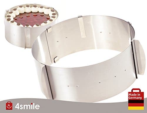 Menz cake ring with scale, 8.5 cm high, diameter adjustable from 16 to 30 cm, stainless steel. , Stainless Steel, Pack of 2