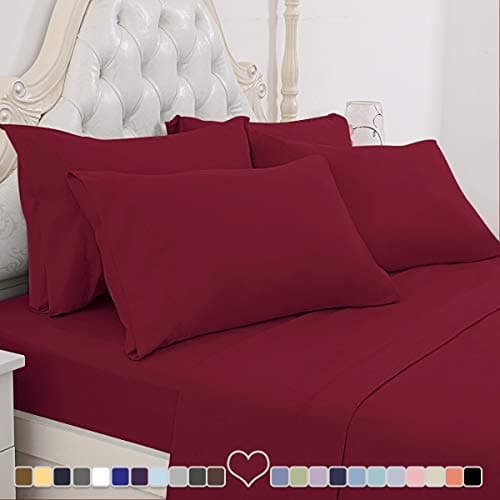 BYSURE 6 Piece Hotel Luxury Bed Sheets Set - Ultra Soft 1800 Thread Count Double Brushed Microfiber, Deep Pockets, Hypoallergenic, Wrinkle & Fade Resistant Cooling Bed Sheets(Cal King, Burgundy)