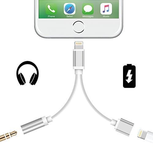 2 in 1 Lightning iphone 7 / 7 plus Adapter Charge and Headphone 3.5mm Audio Jack Splitter(Silver)