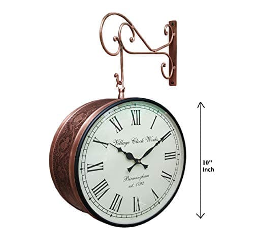 10" Copper Double Sided Wall Clock/Railway Platform Analog Wall Clock for Home Decor (Copper,-10 Inch)