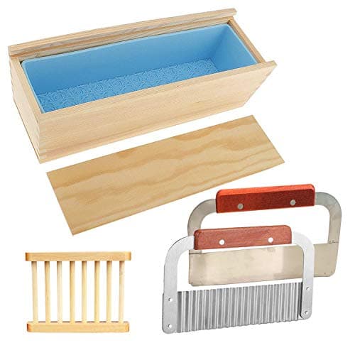 Rose Loaf Silicone soap molds kit, Dimose 42oz Flexible Rectangular Soap Silicone Loaf Mold With Wood Box, DIY for Soap Cake Making Supplies with Wavy & Straight Scraper and Wood Soap Holder