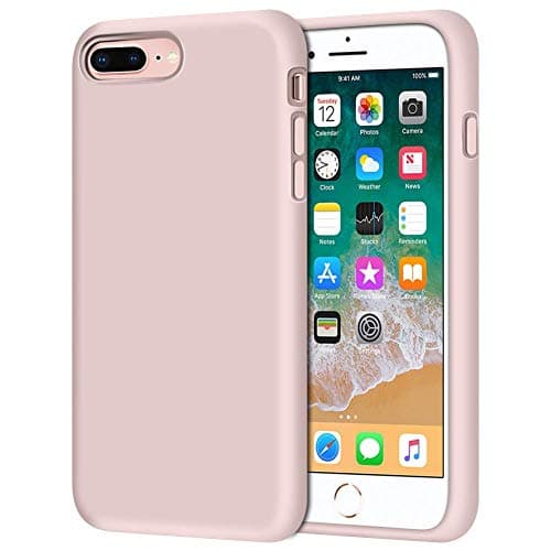 Isido iPhone 8 Plus Case/iPhone 7 Plus Case, Liquid Silicone Gel Rubber Case with Soft Microfiber Cloth Lining Cushion Compatible with iPhone 8 Plus/iPhone 7 Plus,Black Red Pink (Pink)