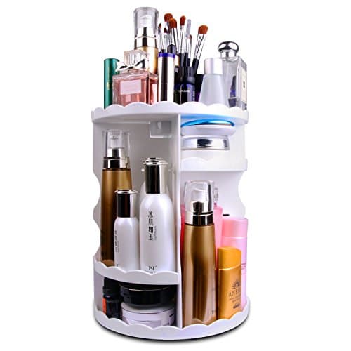 MOFIR Makeup Organizer 360 Degree Rotating, Adjustable Multi-Function Cosmetics Storage Box, Small Size Extra Large Capacity, Fits Different Sizes of Cosmetics