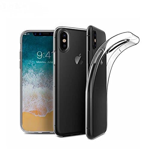 iPhone X Clear Transparent Thin Soft Silicone Case AND Case Friendly Glass Screen Protector Bundle Supports Wireless Charging