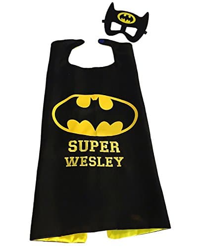 Personalized Superhero Cape and Mask Set by Thimbleful Threads (Boy Bat cape with yellow embroidery)