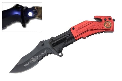 FIREFIGHTER FIRE DEPT RESCUE FOLDING KNIFE WITH LED LIGHT ATTACHMENT
