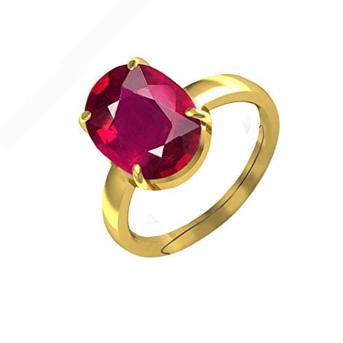 Certified Ruby 10.25 Ratti Natural Stone Oval Shape Gold Plated Ring for Men and Women (Size-18 Adjustable)