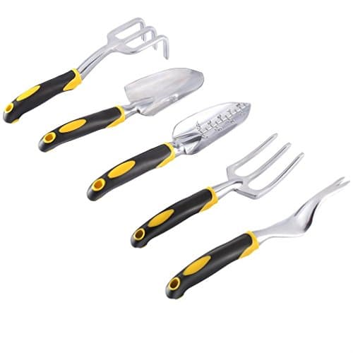 Garden Tools Set 5 Pieces Mini Yard Work Tools Gardening Stuff for Digger Wedding Loosening Soil Aerating Transplanting with Ergonomic Handles Design for Women and Garden Lovers