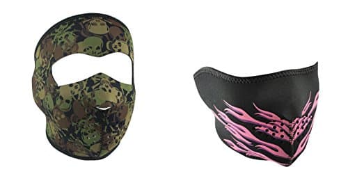 Bundle (2 Items): 1 ZanHeadgear 'All Over Skull Camo' Full Face Neoprene Face Masks -AND- 1 Zan 'Pink Flames' Half Face Neoprene Face Mask, Ski Mask