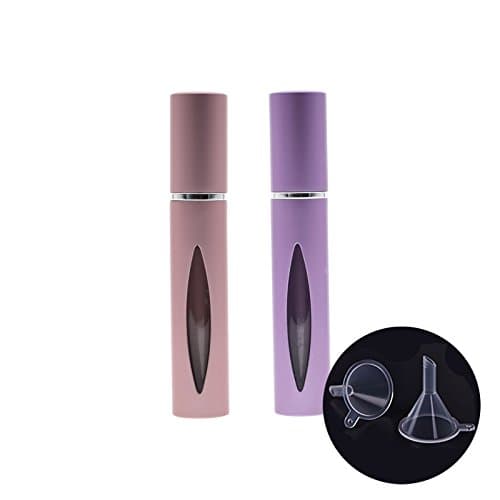 Essential Oil Roller Bottles Set 2 Pack(10ml) with Stainless Steel Balls-Dolovemk Refillable Travel Size Roller Bottles Empty for Perfume&Aromatherapy Oils-with Opener(Purple Pink)