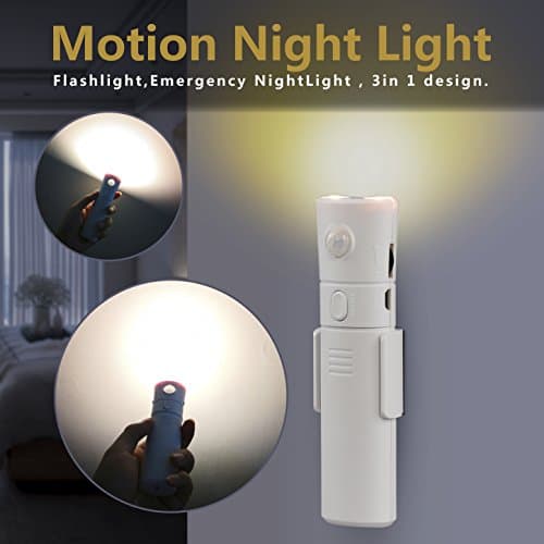 Amagle 3-in-1 Rechargeable Motion Activated Night Light,Two Modes with Adjustable Brightness,Portable Flashlight Emergency Night Light for Bedroom, Bathroom, Baby Room (Warm White,3000k)