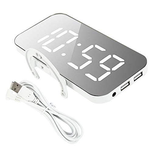 Lovestoryeu LED Digital Alarm Clock,Mirror HD Mirror Surface Display with Snooze Time Temperature Function for Bedroom, Office - LED Alarm Clock Batter y 3 Brightness Adjustment, Dual USB Port