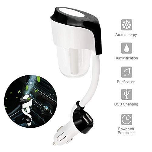 Car Air Humidifier Diffuser Essential Oil Aromatherapy Diffusers with Dual USB Charger Adapter, Ultrasonic Humidifier Air Refresher Purifier for Vehicle Automobile，Car Purifier Freshener(Black)
