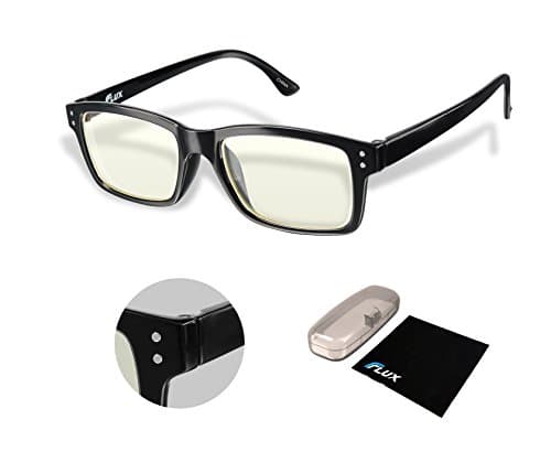Flux 2016 Protective Computer Glasses with Anti-Glare Blue-Blocking Lens to Reduce Eyestrain UV400 Video Gaming (Black, Amber)