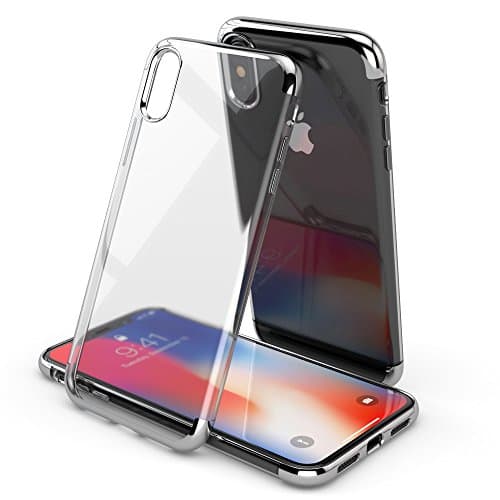 Clear iPhone X Case 5.8" 2018 Silver - Lottech - Transparent Wireless Charger Support Soft Flexible Ultra Thin TPU Bumper Slim Fit Design Protective Electroplating Cover For Apple iPhone 10