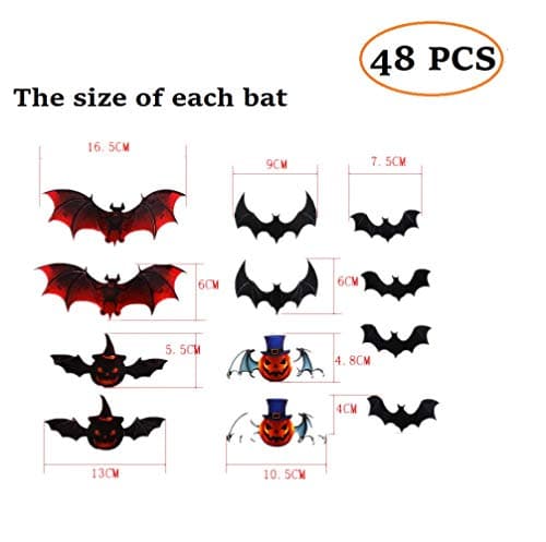 48 PCS 4 Pack Removable 3D Bats Wall Stickers Decals DIY Bat Wall Art Decor Home Wall Decoration Sticker Mural for Halloween Party Kids Girls Children Bedroom Living Room Background Nursery (Black)