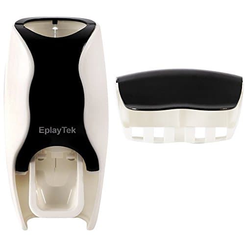 Toothpaste Dispenser +Toothbrush Holder Set for 5 Brushes , EplayTek Hands Free ABS Environmental Material Automatic Toothpaste Squeeze Dust-proof Strong 3M Adhensive Sticker Never Fall