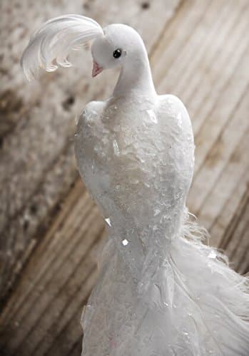 Wayfair White Feathered Peacocks with Glitter 9"