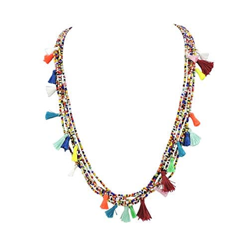Bocar Long Multiple 6 Strand Handmade Beaded Statement 31" Necklace with Tassel Pendant for Women (NK-10579)