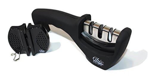 Chic Sharpener Professional Knife Sharpener 3-in-1Knife-sharpening System | Sharpens Both Steel &amp; Ceramic Knives in All Sizes in Black (Includes a FREE portable sharpener)