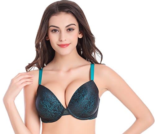 DeceDila Women's Plus Size Lace Bra Underwire Molded Adjustable Push Up Bra 60728, Emerald, 34DD/34E