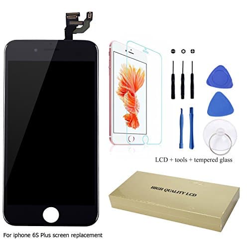 LCD Screen Replacement Kit for iphone 6S Plus, All Preinstalled Digitizer Glass, Assembly Repair Tool for Black I Phone Six S Touch Display, Digital Touchscreen Full Frame for Cracked, DIY Video Ebook