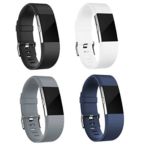 Sturdy Life 4PCS Replacement Smartwatch Strap, Fitbit Charge 2 Bands, Heart Rate Fitness Wristband (Black, White, Gray, Blue, Large 6.7~8.1")