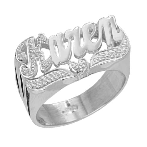 SNS112 Personalized Sterling Silver Large Script Letter Accent on First Initial and Tail Name Ring (sterling-silver, 5.5)