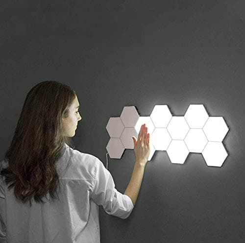 Ceiling Light with，LED Light with，Light Panel Sell Well Touch-Sensitive Honeycomb Quantum Lamp Assembly Combination Background Aisle Wall Lamp, Color:8pcs White Light Including Power Supply(EU Plug)