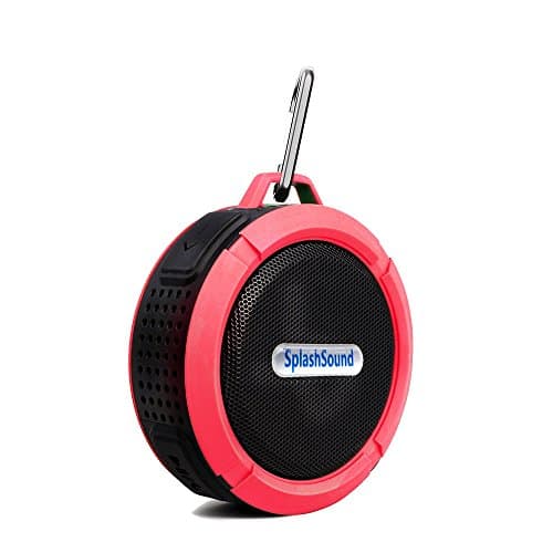 Waterproof Bluetooth Speaker with Micro SD Card Slot - Compact, Portable Wireless Speaker for Shower, Pool, Car and Travel - By SplashSound (Red)