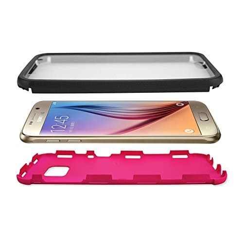 FaNepo - Galaxy S6 Case with Built-in Screen Protector, Full-body Proctective Water-resistant Cover for Samsung S6 Smart Phone, Slim Hybrid Shockproof Dual Layers Impact Resistant TPU Bumper Hot Pink
