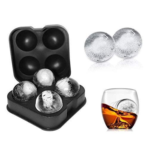 FORKLS Flexible Silicone Spherical 4 Round Ball Ice Cube Tray Maker Mold with Lid Perfect Ice Spheres for Whiskey Lovers Cocktails