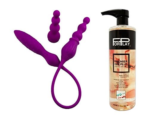 Adrien Lastic 2X Double Ended Massager with Remote Control and Free Premium Water-based Hypoallergenic Lubricant 17 Oz ForPlay Premier Gel