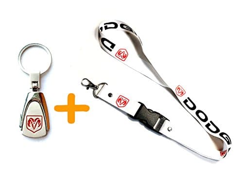 2 in 1 Bundle Dodge Silver Keychain & Dodge White Lanyard
