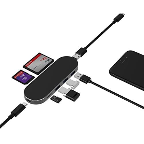 USB C Hub Card Reader 3 USB 3.0 Ports with Type C Charging Port 8-in-1 Portable 8 Ports TF/CF/Micro SD Data Converter for Macbook &amp; Type C Laptops (Silver)