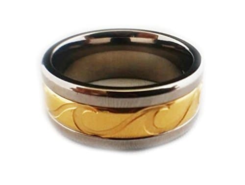 8mm Hawaiian Ocean Wave Titanium Spin Ring with Gold-plating (12)
