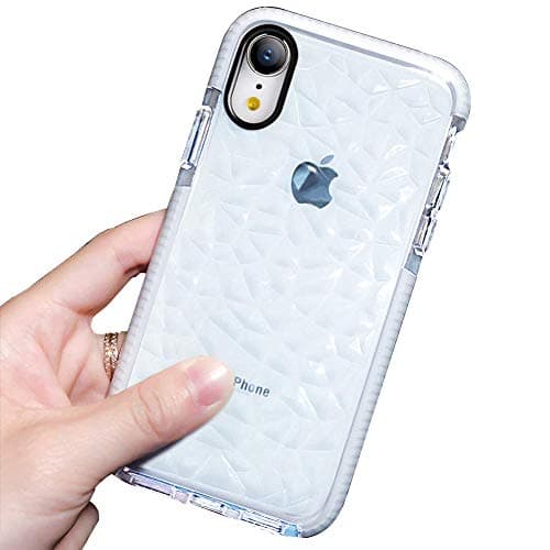 QQWANG Compatible iPhone XR Case With [2 Pack Glitter Sparkle + 1 Phone Metallic Plate] Crystal Clear Slim Diamond Pattern Soft TPU Cover for Women Girls Men Boys with iPhone 6.1 Inch - White