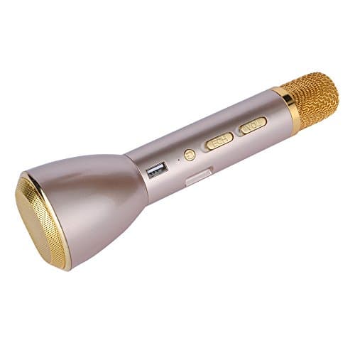 Portable Wireless Bluetooth Microphone Handheld Karaoke Speakers Mic compatible with iPhone/ iPad Samsung Sony HTC Lumia Android Smartphone or Smart TV/PC for playing and singing/recording (Golden)