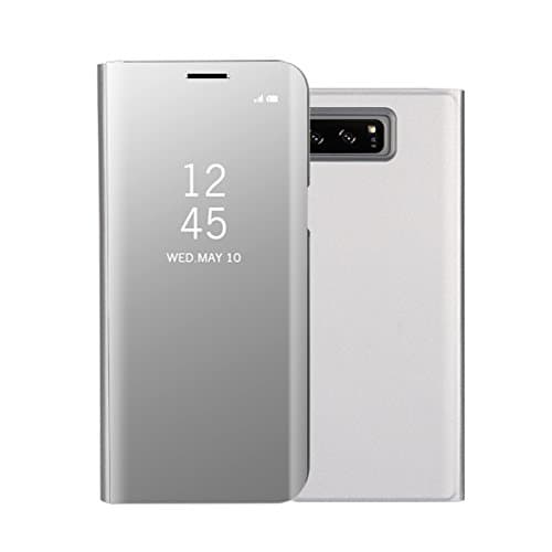 Galaxy S8 Case 5.8'' Flip Folio Mirror Plating Clear View For Samsung s8 Cover KickStand (Silver)