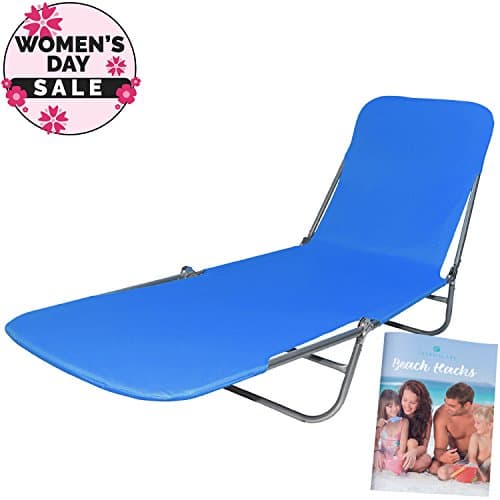 Premium Folding Lounger, Foldable Beach Bed: Lay Down &amp; Relax at the Beach, Pool, Garden or Anywhere Outdoors! Lightweight and Durable Tanning Chaise. Ideal for Sunbathing. Blue
