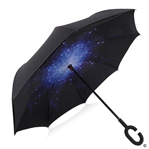 Double Layer Inverted Windproof Umbrella Car Reverse Folding UV Protection Umbrella by Yeipis (Star Sky)